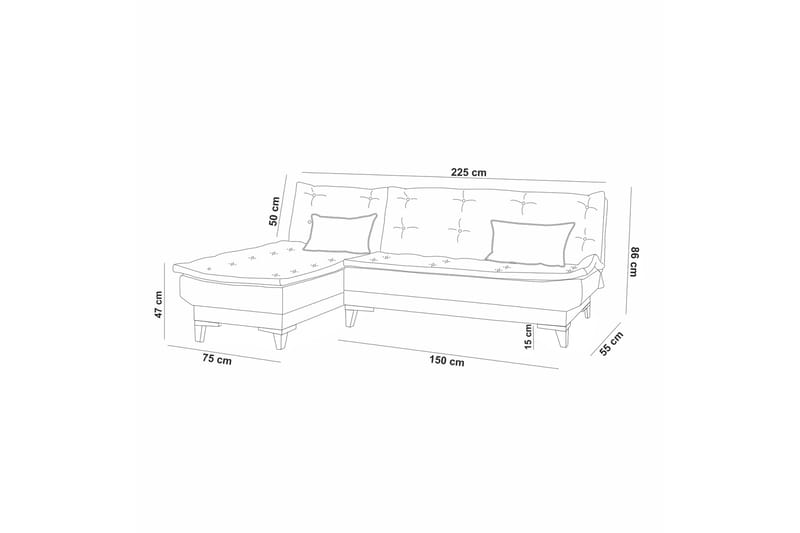 Hunterville Sovesofa med Chaiselong 4-personers - Grå - Møbler - Sofaer - Sovesofaer