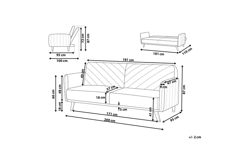 Induja 3-Pers. Sovesofa - Velour/Beige - Møbler - Sofaer - Sovesofaer