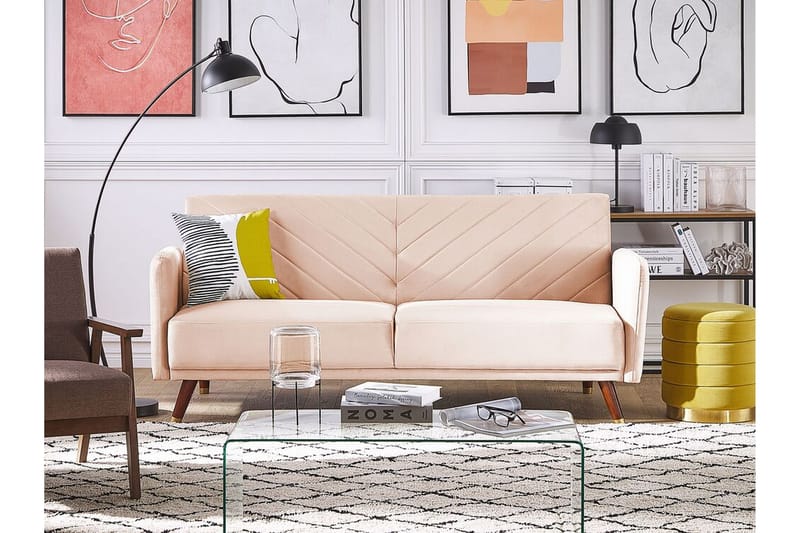 Induja 3-Pers. Sovesofa - Velour/Beige - Møbler - Sofaer - Sovesofaer