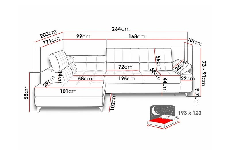 Kintore 3-pers. Hjørnesovesofa - Lysegrå/Mørkegrå - Møbler - Sofaer - Sovesofaer