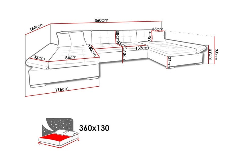 Kintore 4-pers. Hjørnesovesofa - Hvid/Træ - Møbler - Sofaer - Sovesofaer