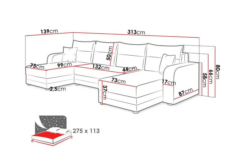 Kintore 4-pers. Hjørnesovesofa - Mørkegrå - Møbler - Sofaer - Sovesofaer