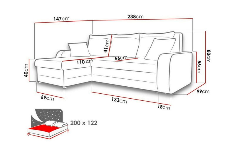 Kintore L Sofa 3-personers Hjørnesovesofa og Chaiselong Venstre - Beige/Lys beige - Møbler - Sofaer - Sovesofaer