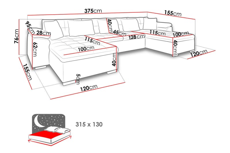 Kinzer Dyb Sovesofa Dobbeltdivan 4-personers 315x130 cm U-formet - Beige - Møbler - Sofaer - Sovesofaer