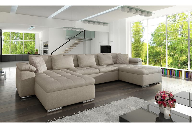 Kinzer Dyb Sovesofa Dobbeltdivan 4-personers 315x130 cm U-formet - Beige - Møbler - Sofaer - Sovesofaer