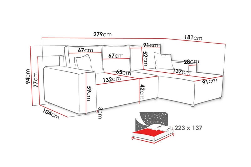 Knocklong 3-personers Hjørnesovesofa - Cream - Møbler - Sofaer - Sovesofaer