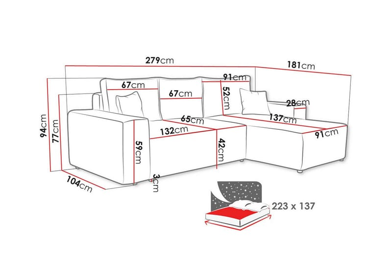 Knocklong 3-personers Hjørnesovesofa - Lysegrå - Møbler - Sofaer - Sovesofaer