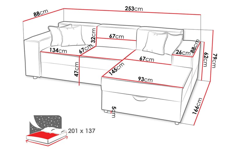 Knocklong 3-personers Hjørnesovesofa - Mørkegrå - Møbler - Sofaer - Sovesofaer