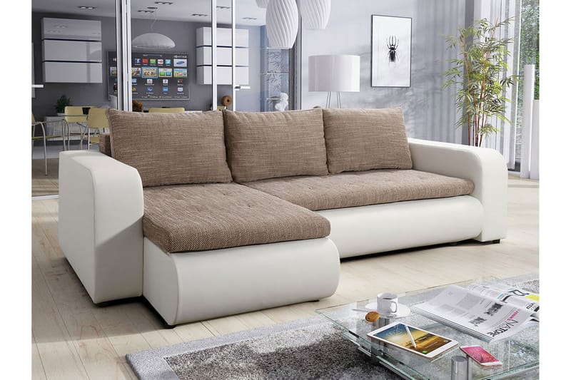 Lecanto Hjørnesovesofa - Hvid/Beige - Sovesofaer - Sovesofa chaiselong - Lædersofaer - Velour sofaer