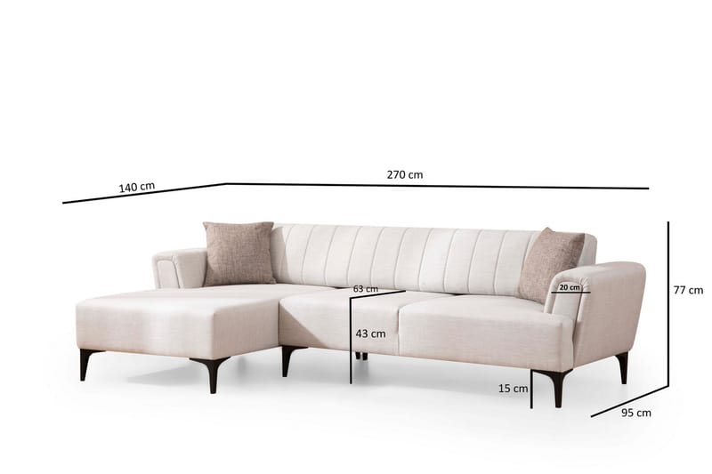 Lilesville Sovesofa med chaiselong - Beige - Møbler - Sofaer - Sovesofaer