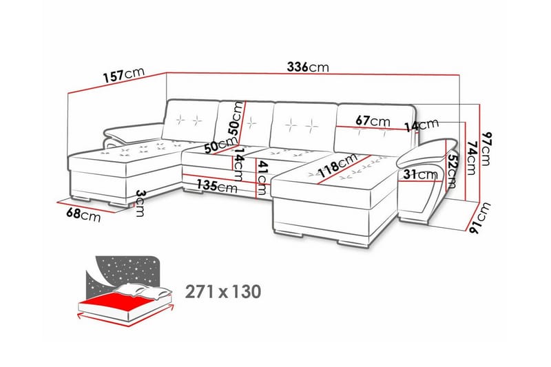 Listowel 4-personers Hjørnesovesofa - Mørkegrå/Lysegrå - Møbler - Sofaer - Sovesofaer