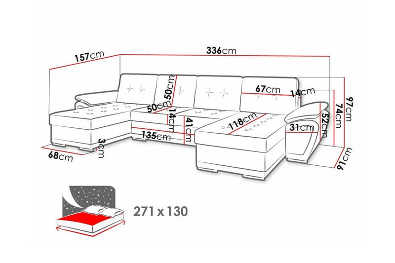 Listowel 4-personers Hjørnesovesofa - Grå/Sort - Møbler - Sofaer - Sovesofaer