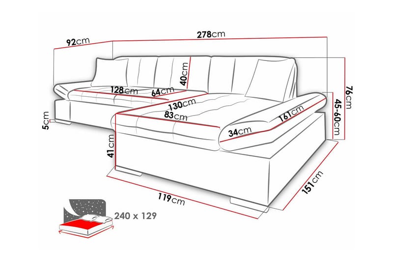 Lomux 3-personers Hjørnesovesofa - Lysegrå - Møbler - Sofaer - Sovesofaer