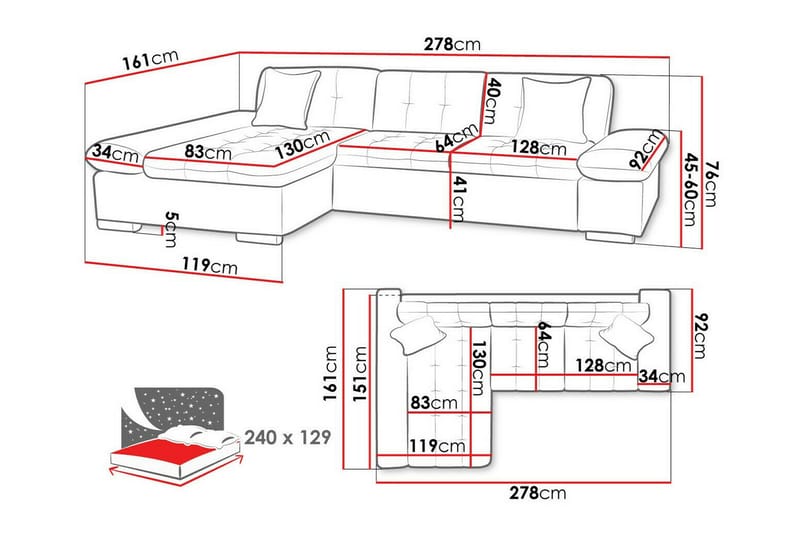 Lomux 3-personers Hjørnesovesofa - Lysebrun - Møbler - Sofaer - Sovesofaer