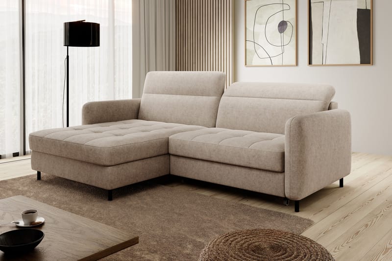 Manoti 3-personers Sovesofa med Divan og Opbevaring - Beige - Møbler - Sofaer - Sovesofaer