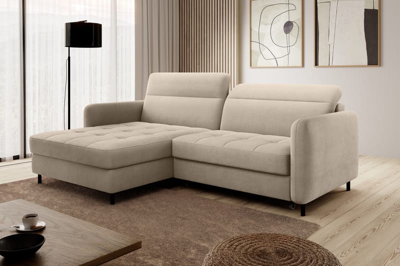 Manoti 3-personers Sovesofa med Divan og Opbevaring - Beige - Møbler - Sofaer - Sovesofaer