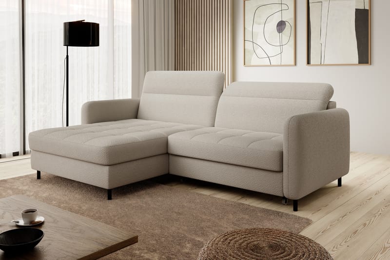 Manoti 3-personers Sovesofa med Divan og Opbevaring - Beige - Møbler - Sofaer - Sovesofaer