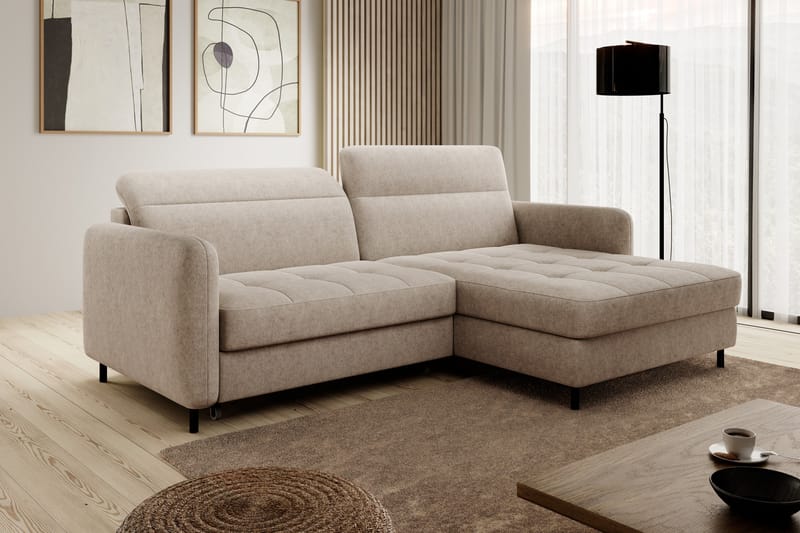 Manoti 3-personers Sovesofa med Divan og Opbevaring - Beige - Møbler - Sofaer - Sovesofaer