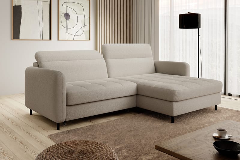 Manoti 3-personers Sovesofa med Divan og Opbevaring - Beige - Møbler - Sofaer - Sovesofaer