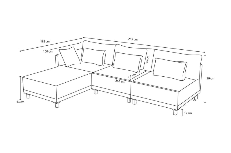 Matris 4-personers Sovesofa med Chaiselong - Grå - Møbler - Sofaer - Sovesofaer