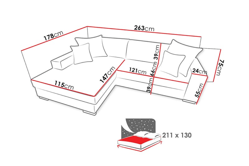 Mexico Sovesofa med diva 262x178x75 cm - Møbler - Sofaer - Sovesofaer