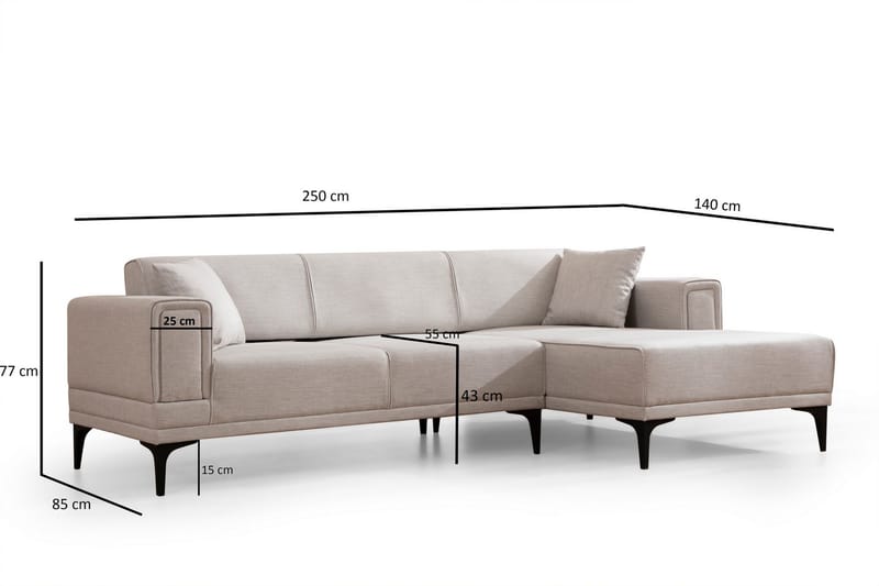 Naoko Sovesofa med chaiselong - Beige - Sovesofaer - Hjørnesovesofa