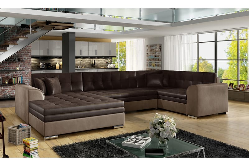 Rineta sovesofa med dobbelt sofa - Brun - Sovesofaer - U sovesofa - Sovesofa chaiselong