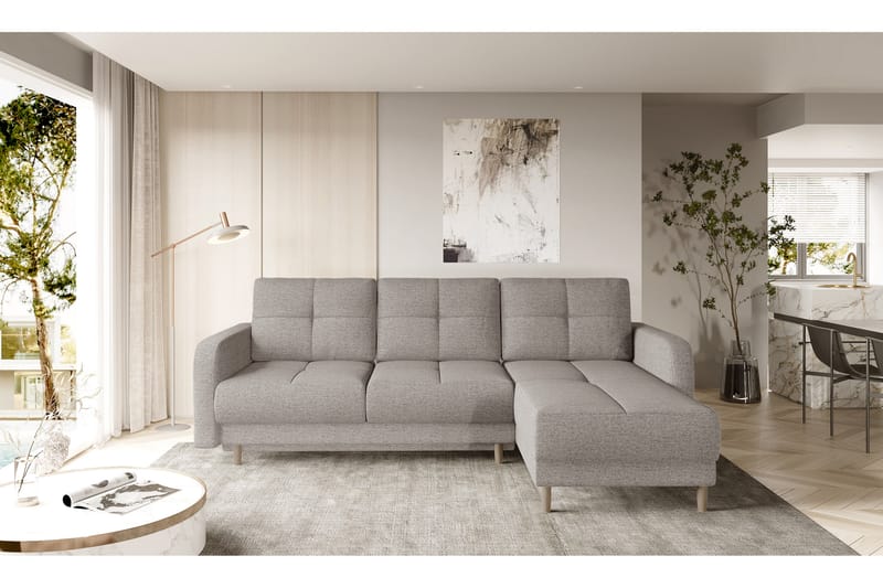 Saimon Sovesofa med Chaiselong og Opbevaring 3-personers - Beige - Møbler - Sofaer - Sovesofaer