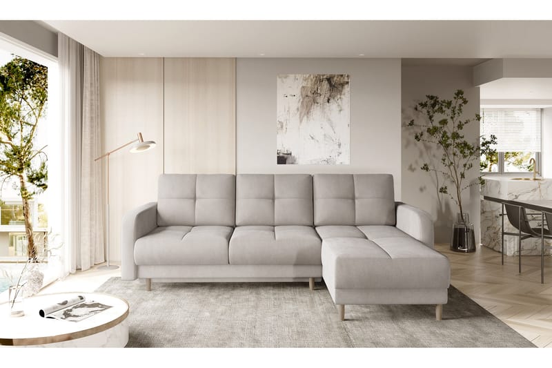 Saimon Sovesofa med Chaiselong og Opbevaring 3-personers - Beige - Møbler - Sofaer - Sovesofaer