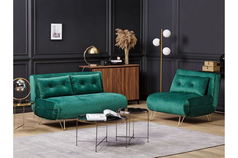 Sofa 2-Pers. velour mørkegrøn VESTFOLD - Grøn - Møbler - Sofaer - Sovesofaer