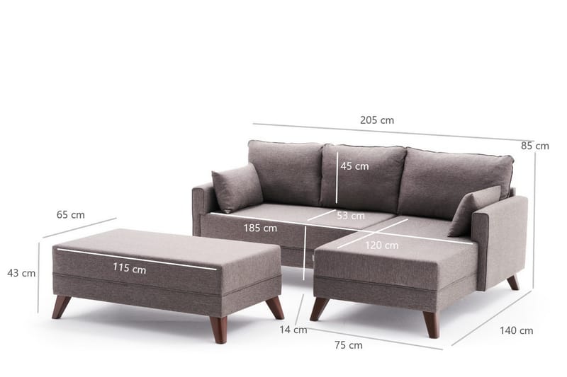 Antigua Mini Sovesofa med Chaiselong Højre - Brun - Møbler - Sofaer - Sovesofaer - Sovesofa chaiselong