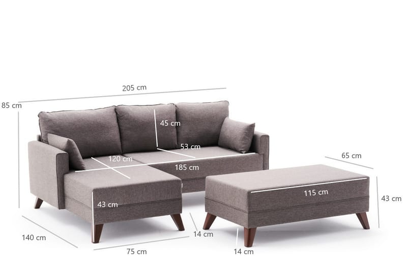 Antigua Mini Sovesofa med Chaiselong Venstre - Brun - Møbler - Sofaer - Sovesofaer - Sovesofa chaiselong