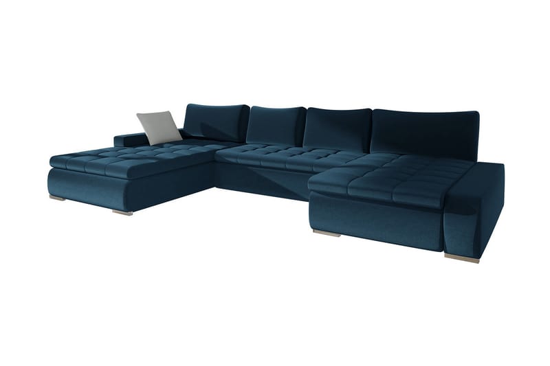 Cillo Stor Dyb Sovesofa Dobbeltdivan 4-personers 340x140 cm U-formet - Blå - Møbler - Sofaer - Sovesofaer - Sovesofa chaiselong