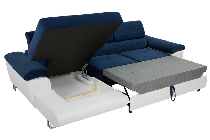 COTERE Sovesofa Chaiselong Venstre + LED - Grå/Hvid - Møbler - Sofaer - Sovesofaer - Sovesofa chaiselong