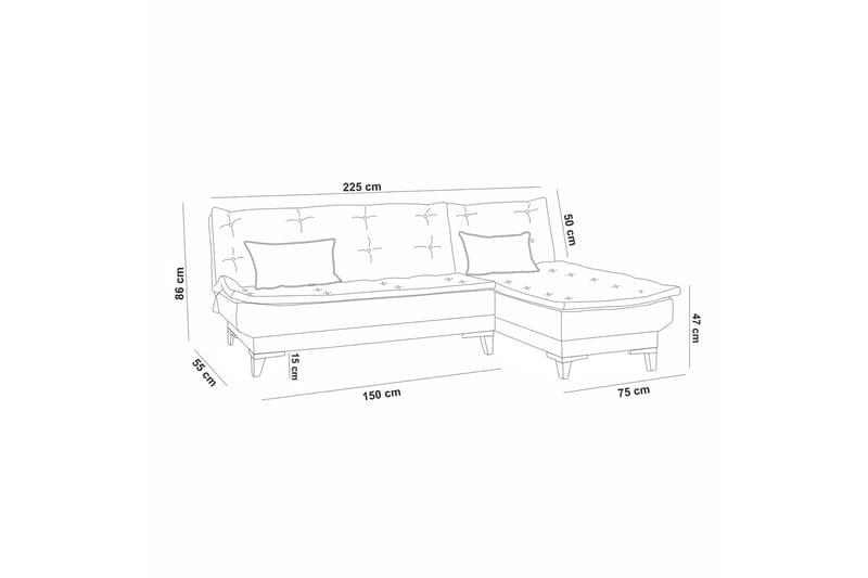 Hunterville Sovesofa m. Chaiselong 4-Pers. 107x205 - Grå - Møbler - Sofaer - Sovesofaer - Sovesofa chaiselong