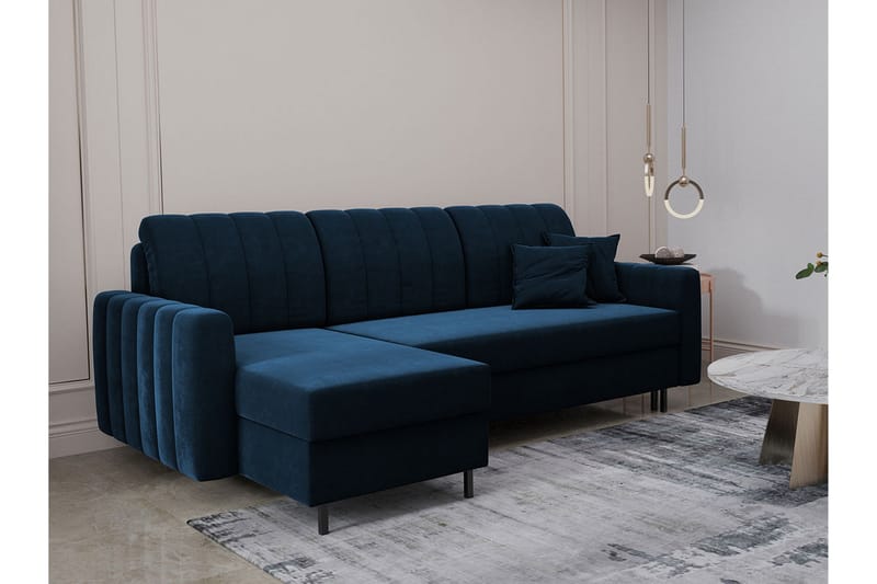 Sovesofa med chaiselong - Blå - Møbler - Sofaer - Sovesofaer - Sovesofa chaiselong