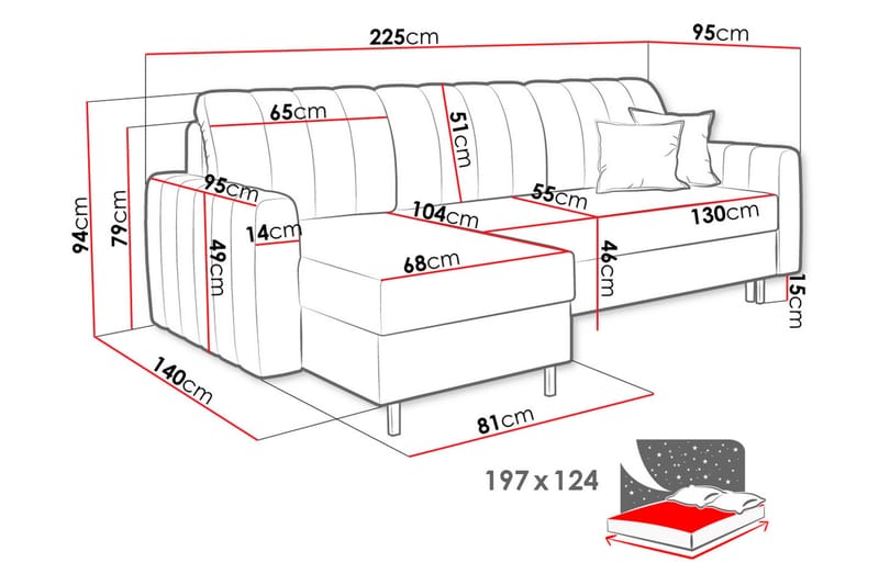 Sovesofa med chaiselong - Blå - Møbler - Sofaer - Sovesofaer - Sovesofa chaiselong