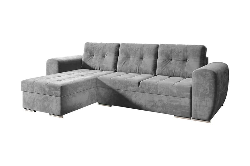 Sovesofa med chaiselong - Lysegrå - Sovesofaer - Sovesofa chaiselong - Velour sofaer