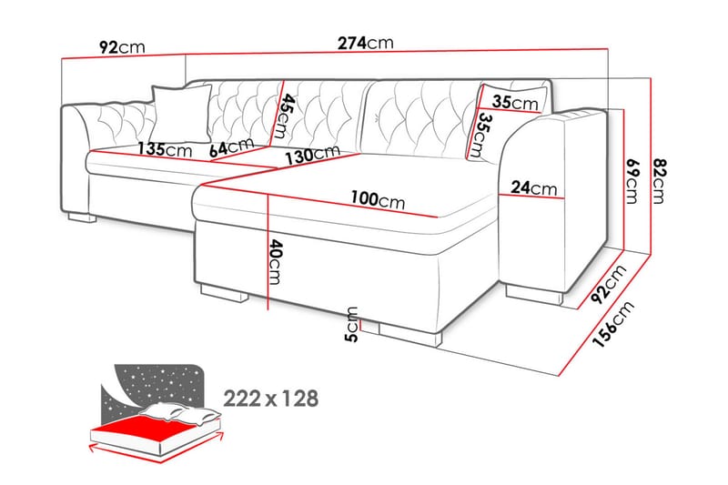 Sovesofa med chaiselong - Blå - Sovesofaer - Sovesofa chaiselong