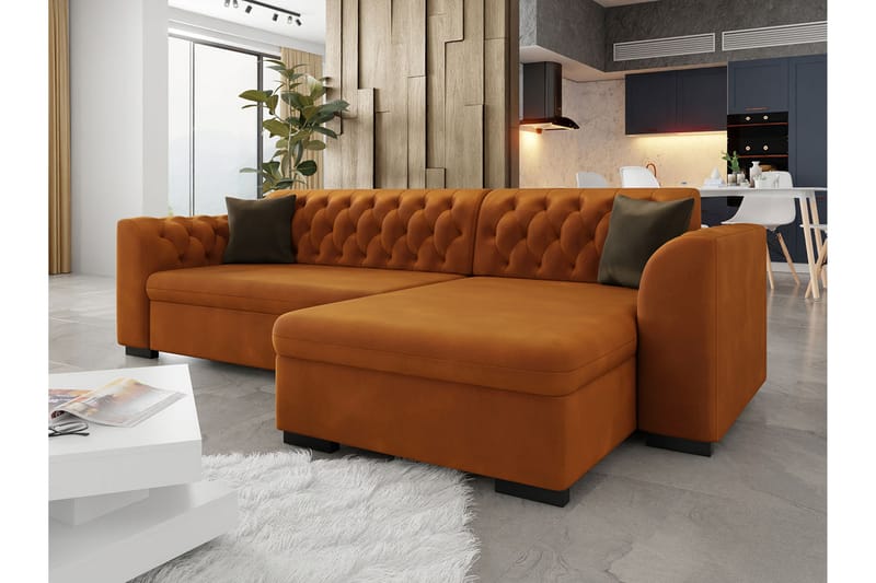 Sovesofa med chaiselong - Orange - Møbler - Sofaer - Sovesofaer