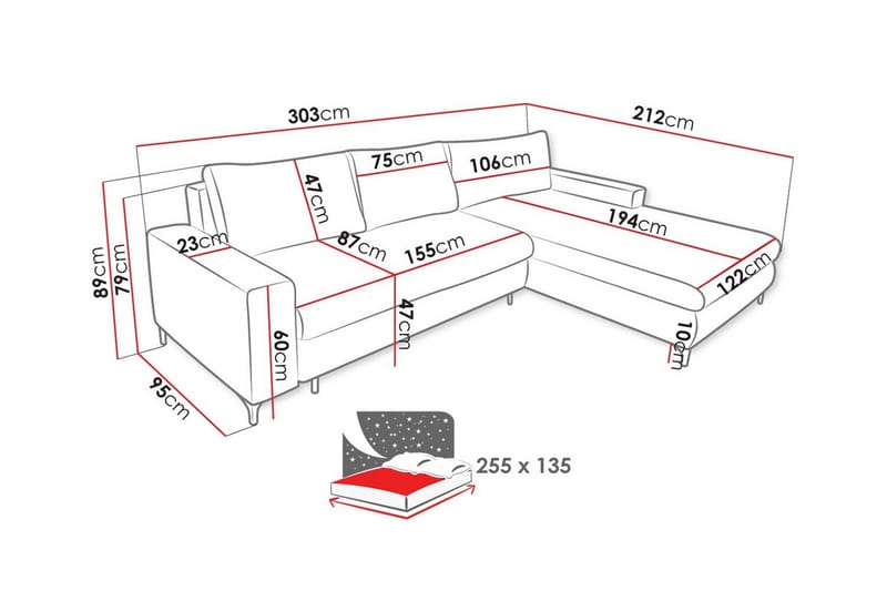 Talby 3-personers Hjørnesofa - Lysebrun - Møbler - Sofaer - Sovesofaer