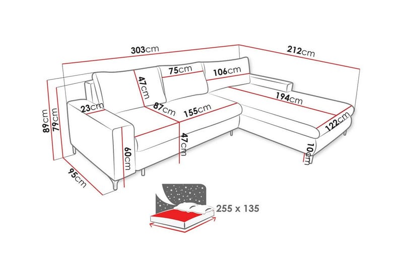 Talby 3-personers Hjørnesofa - Lysegrå - Møbler - Sofaer - Sovesofaer