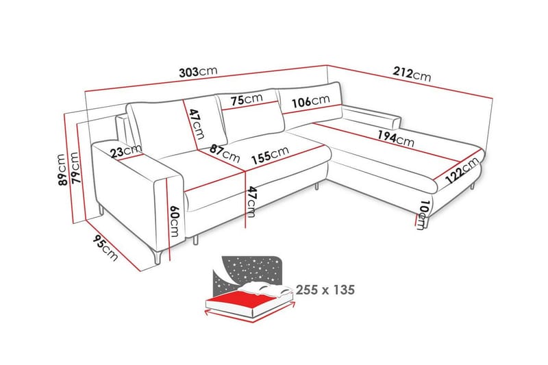 Talby 3-personers Hjørnesofa - Mørkegrå - Møbler - Sofaer - Sovesofaer