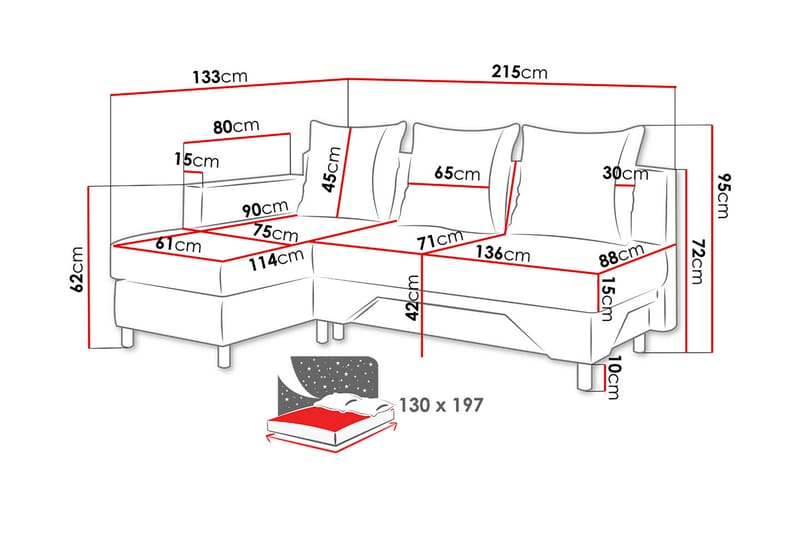 Tom sovesofa med diva 215x133x72 cm - Møbler - Sofaer - Sovesofaer