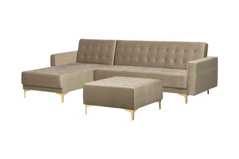 Toomey hjørnesovesofa Højre med fodskammel velour - Beige - Møbler - Sofaer - Sovesofaer