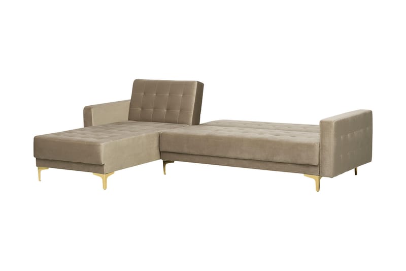 Toomey hjørnesovesofa Højre med fodskammel velour - Beige - Møbler - Sofaer - Sovesofaer