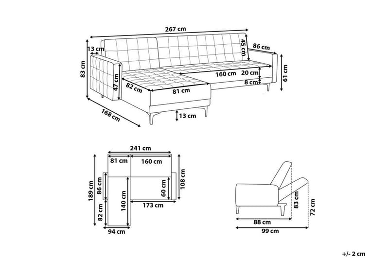 Toomey hjørnesovesofa højre velour - Beige - Møbler - Sofaer - Sovesofaer