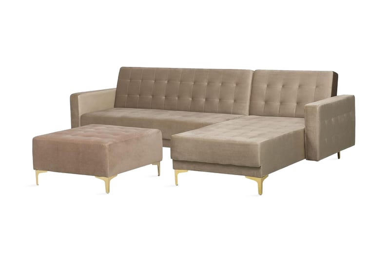 Toomey hjørnesovesofa med fodskammel velour - Beige - Møbler - Sofaer - Sovesofaer