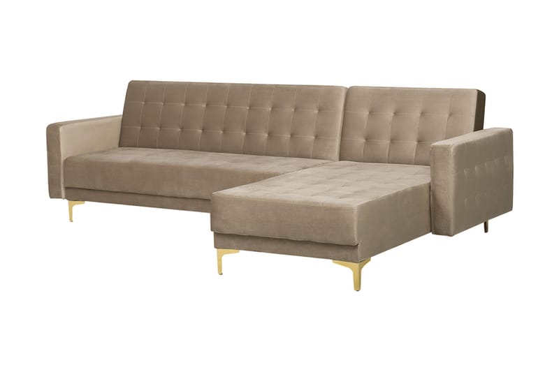 Toomey hjørnesovesofa med fodskammel velour - Beige - Møbler - Sofaer - Sovesofaer