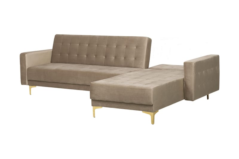 Toomey hjørnesovesofa med fodskammel velour - Beige - Møbler - Sofaer - Sovesofaer